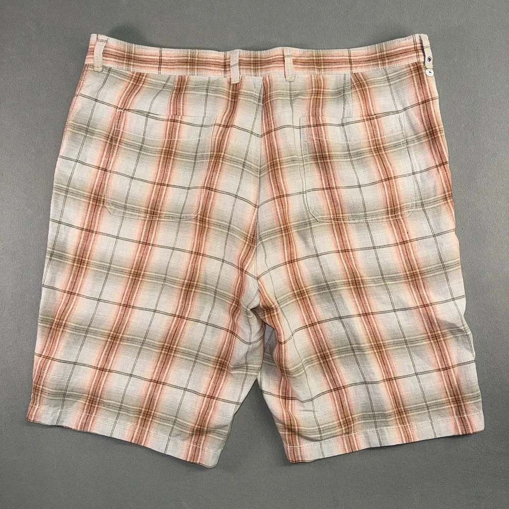 Men's Tommy Bahama Relax Casual Outdoor Linen Shorts Plaid Orange/Tan Size 40